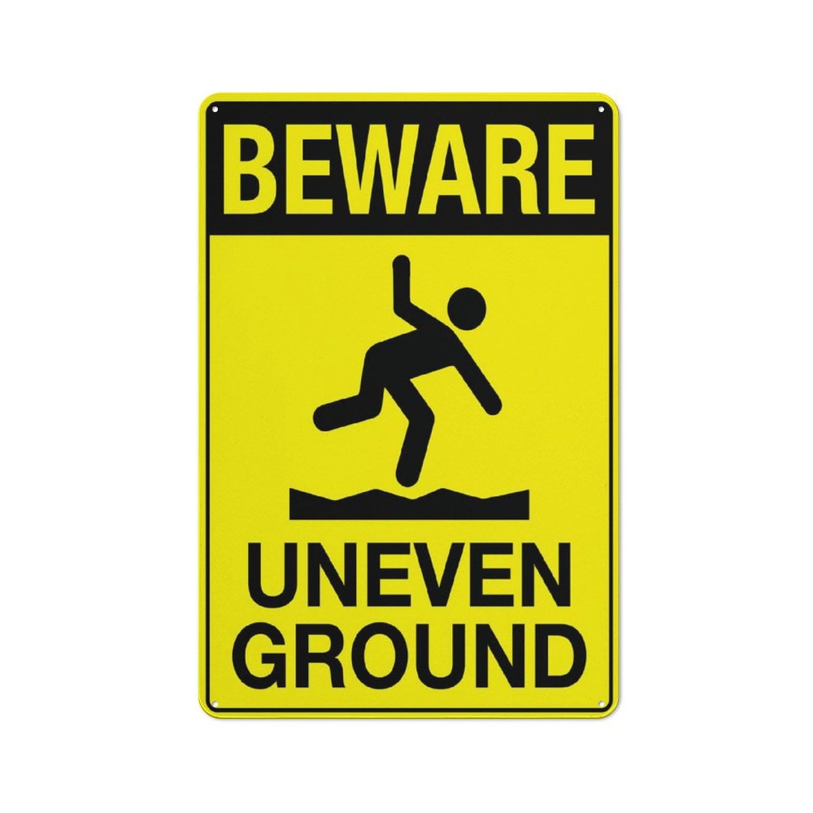 peiyeety Beware Uneven Ground Sign Warning Tin Sign Home Kitchen Farm Garden Garage Wall Decor 12x16 Inches