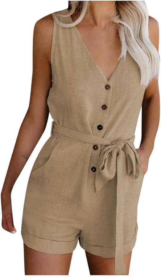 Ansenesna Damen Jumpsuit Kurz Sommer V Ausschnitt Elegant Overall