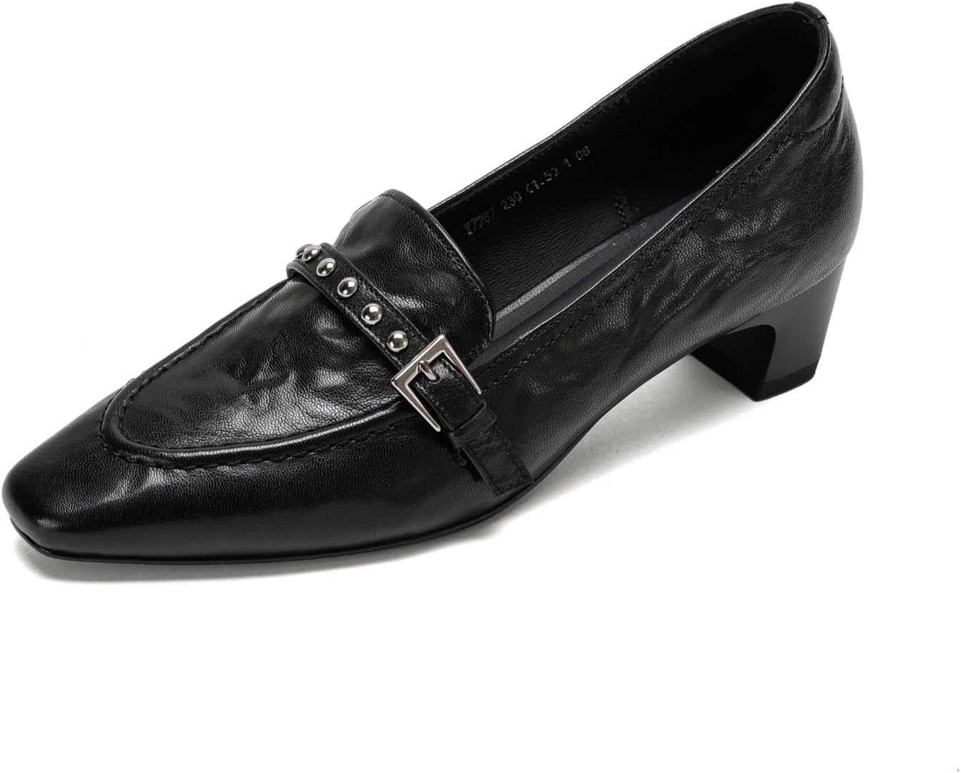 TinaCus Genuine Leather Pumps Shoes Handmade Buckle Women's Slip on Low Heels with Buckle