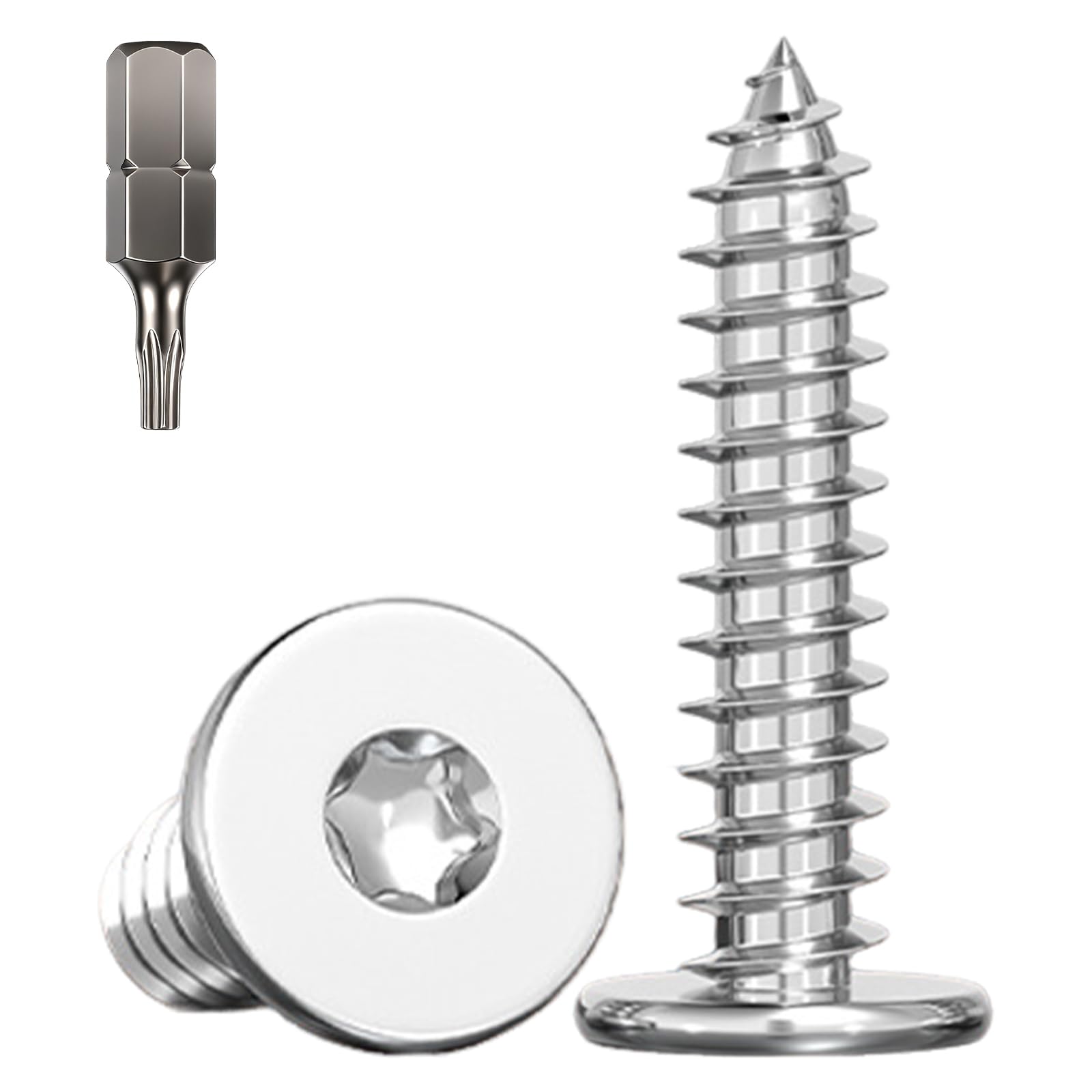 YOOZIYA 50 pcs Torx Wood Screws M4x12mm Stainless Steel Flat Head with Bit