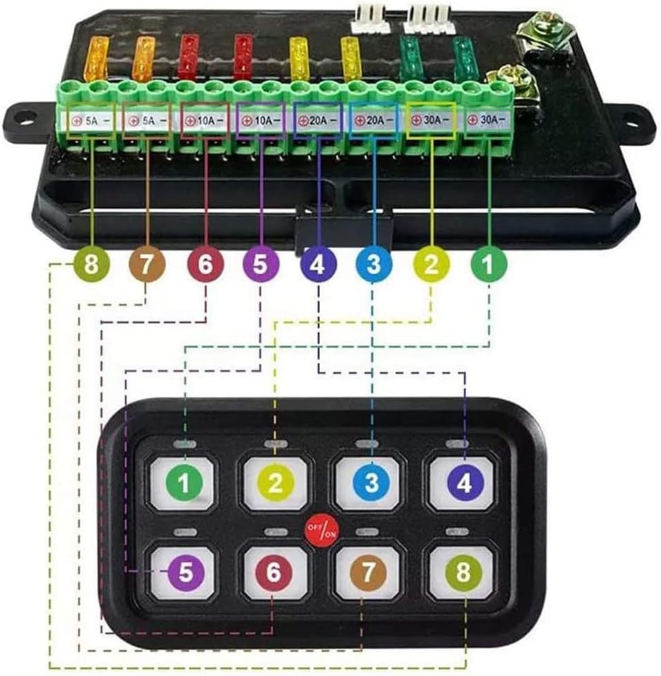 8 Gang Switch Panel, On-Off LED Car Switch Panel Universal Circuit Control Relay System Box, with Label Stickers for Truck ATV UTV Boat Jeep Caravan Marine