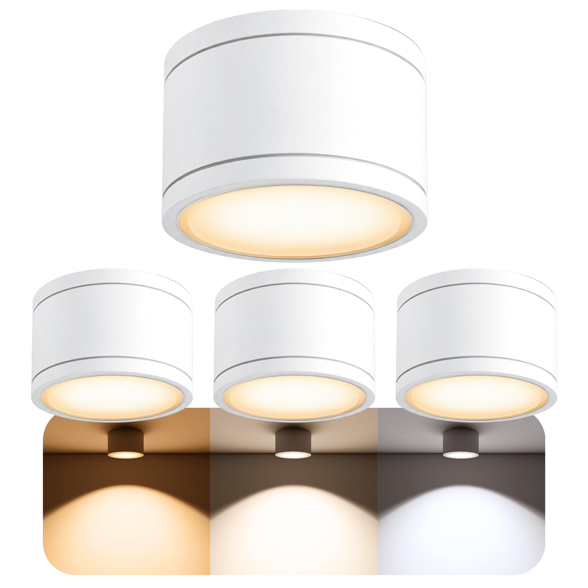 SSC-LUXon 4 Stück CELI-WX Aufbauspots flach IP44 für Außen & Bad mit GX53 LED wechselbar 3W warmweiß - Aufbaustrahler weiß 230V
