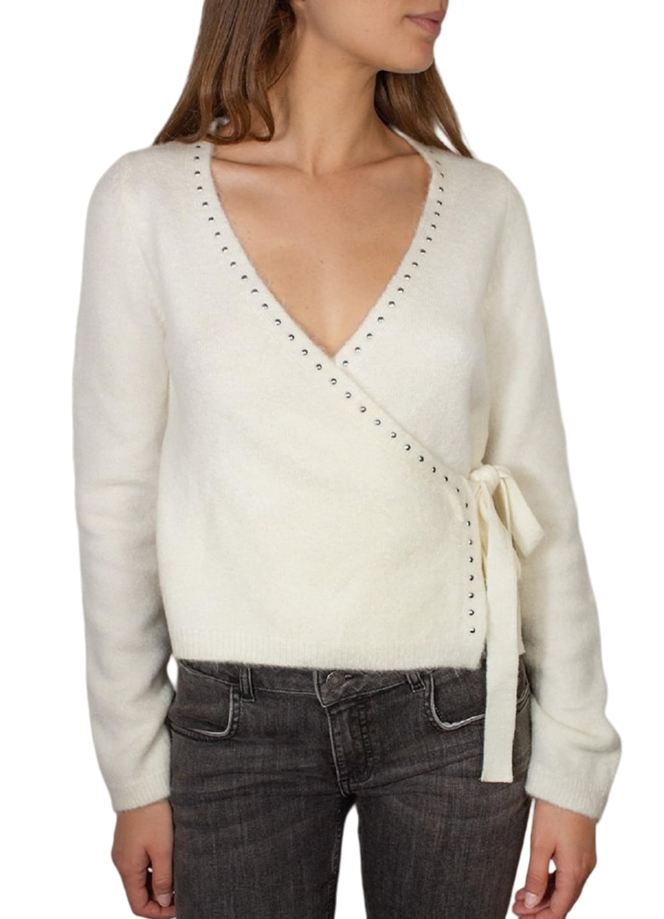 Women Wrap Cardigan Ballet Wrap Sweater Tops V Neck Long Sleeve Ribbed Knit Coquette Shirt Fall Fashion 2025