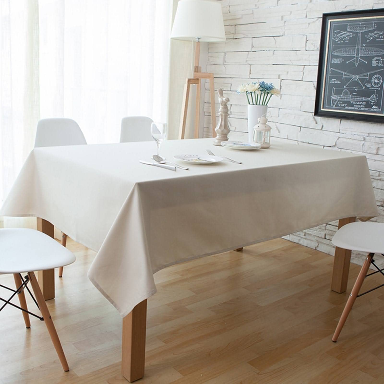 ESOUY Mantel Impermeable para Mesa, Minimalista, Rectangular, de Lino y algodón, Color Blanco, 145 x 200 cm.