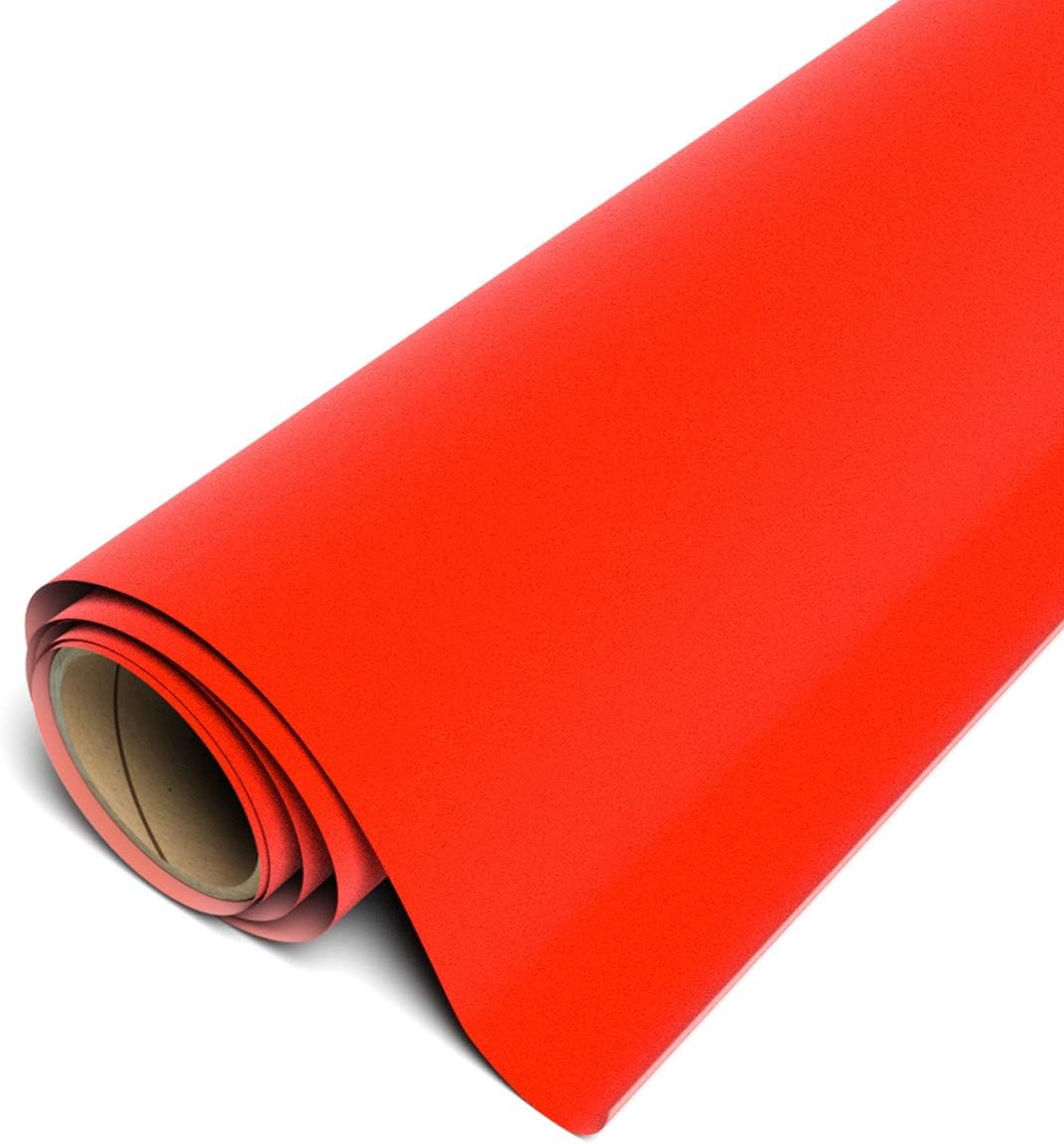 Siser StripFlock Pro HTV 12"x5yd Roll (Fluorescent Red) - Textured Heat Transfer Vinyl - for use with Siser, Cricut and Silhouette Cutters - CPSIA Certified
