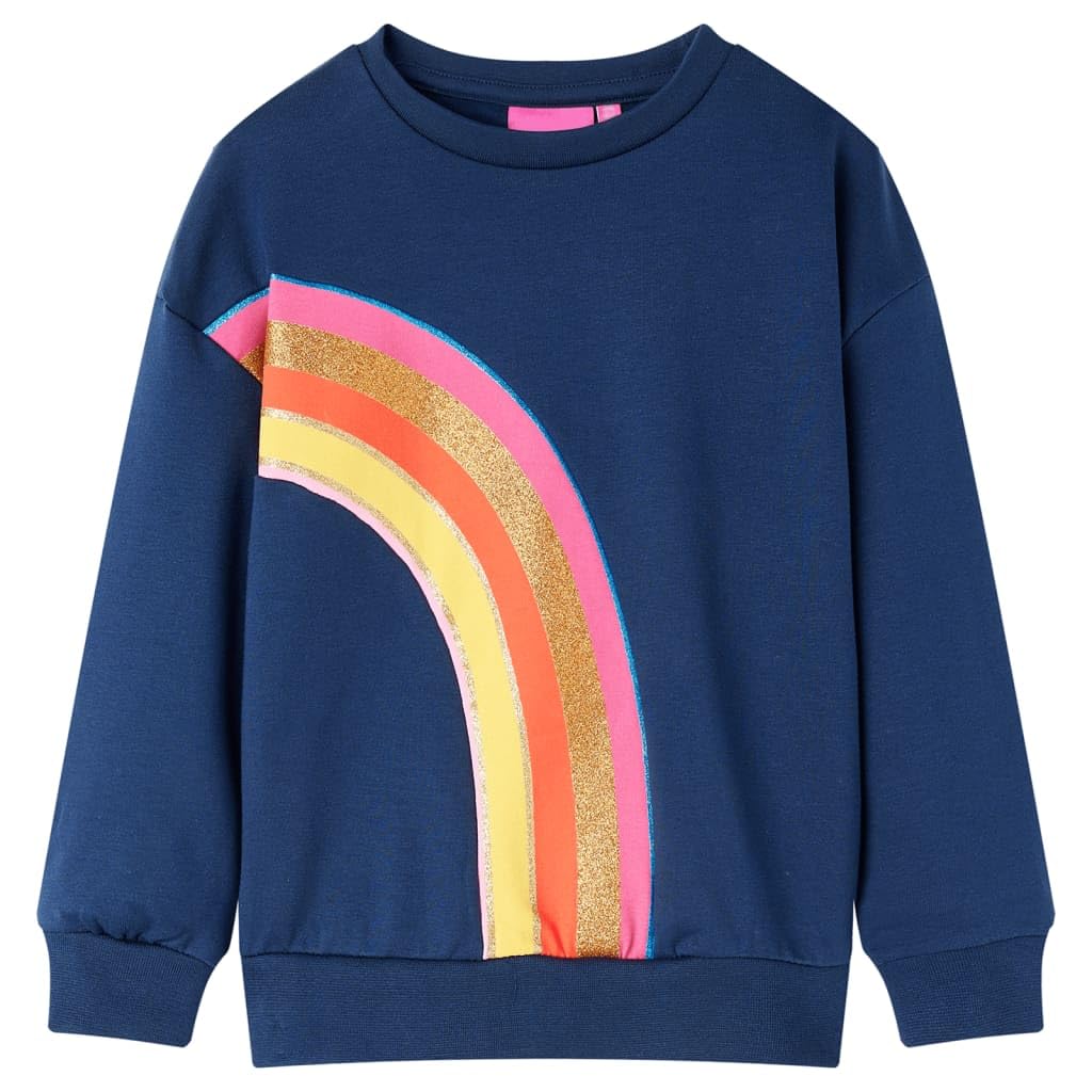 Felpa per bambini blu navy con motivo arcobaleno, in cotone ed elastan, taglia 104, per ragazzi e ragazze, confortevole, traspirante, calda, per tutti i giorni, scuola, tempo libero, primavera