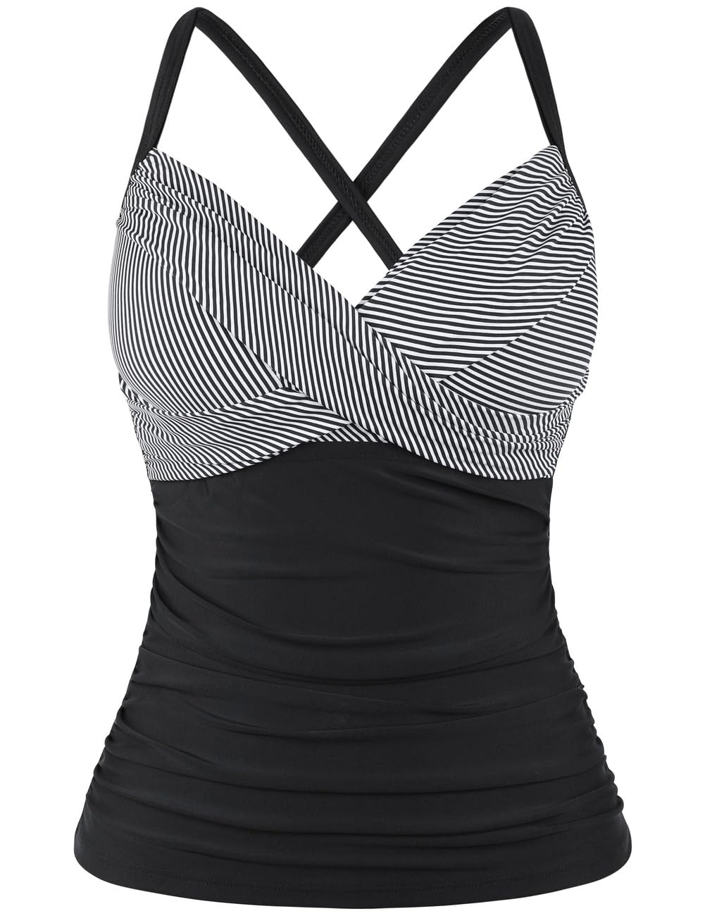 Hilor Women's Underwire Tankini Top Swimwear Twist V Neck Swimsuits for Big Busted Tummy Control Bathing Suits Top Only