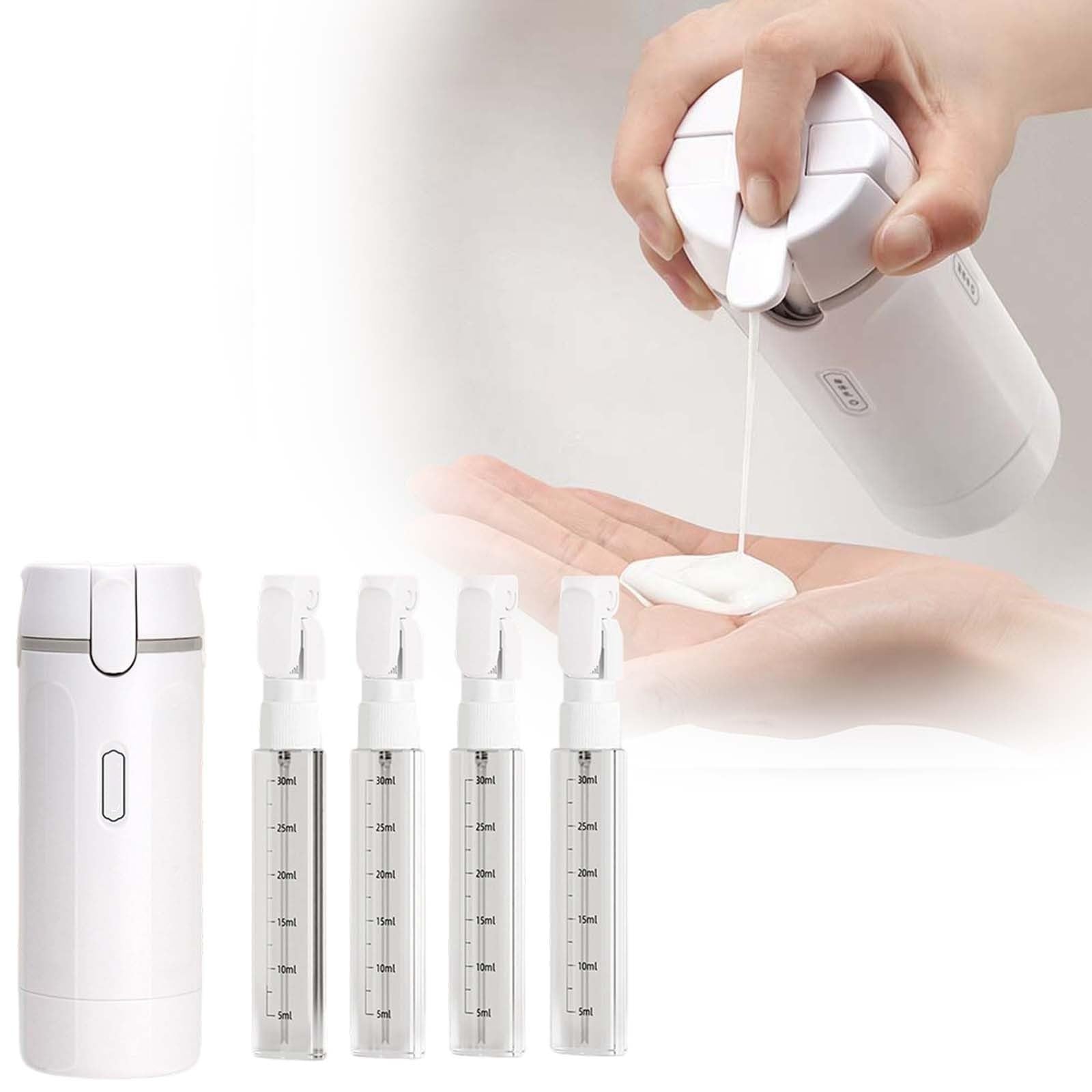 4-in-1-Reisespender, nachfüllbare Silikon-Reiseflaschen, auslaufsicher, tragbar, mit Skala und Etikett, für Shampoo, Conditioner, Lotion und Creme, ideal für Reisen, Flugreisen und Fitnessstudio - 3