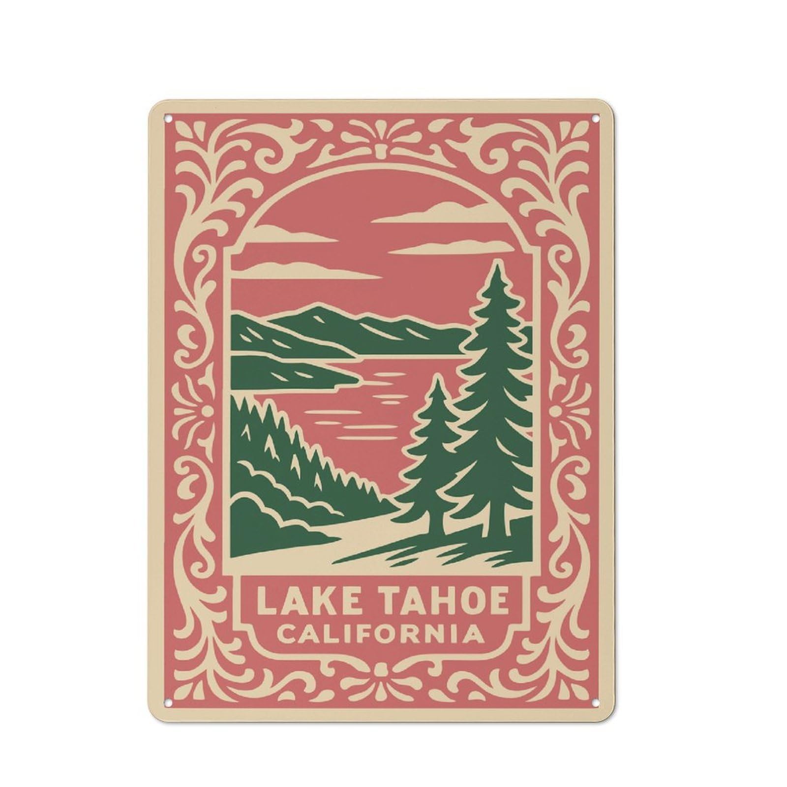 Junmoney Style-4 Friendly Cafe Metal Sign 40X30cm Featuring Lake Tahoe California Vintage, Cafe Wall Decor For Tea Room, Shop Wall Or Breakfast Area