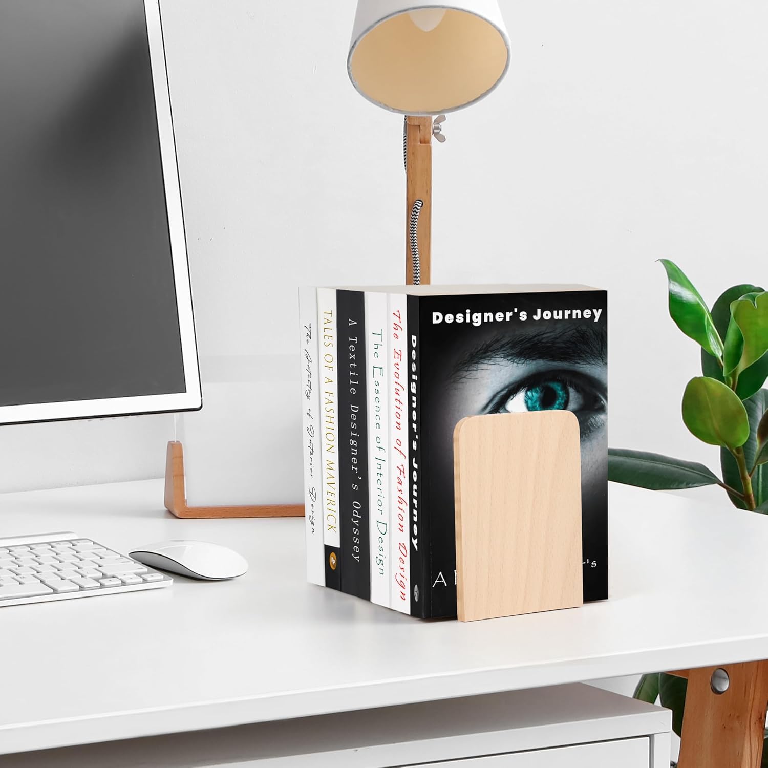 Fermalibri in Legno di Faggio (2 Pezzi) - Reggilibri da Mensola con Base in Metallo Antiscivolo per Libri, CD, Dischi
