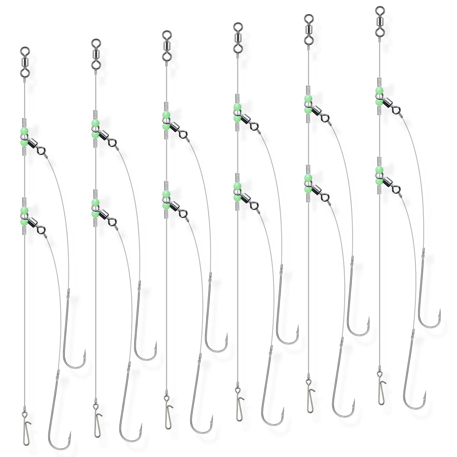 Dr.Fish 12PCS / 6PCS Sea Fishing Rigs Beach Casting, Flapper Rigs Hook Size 2/0 Clipped Rigs and Pennel Pulley Rigs, Hand Tie Fishing Rigs Shore Fishing 2, 3 Hooks Ready for Use