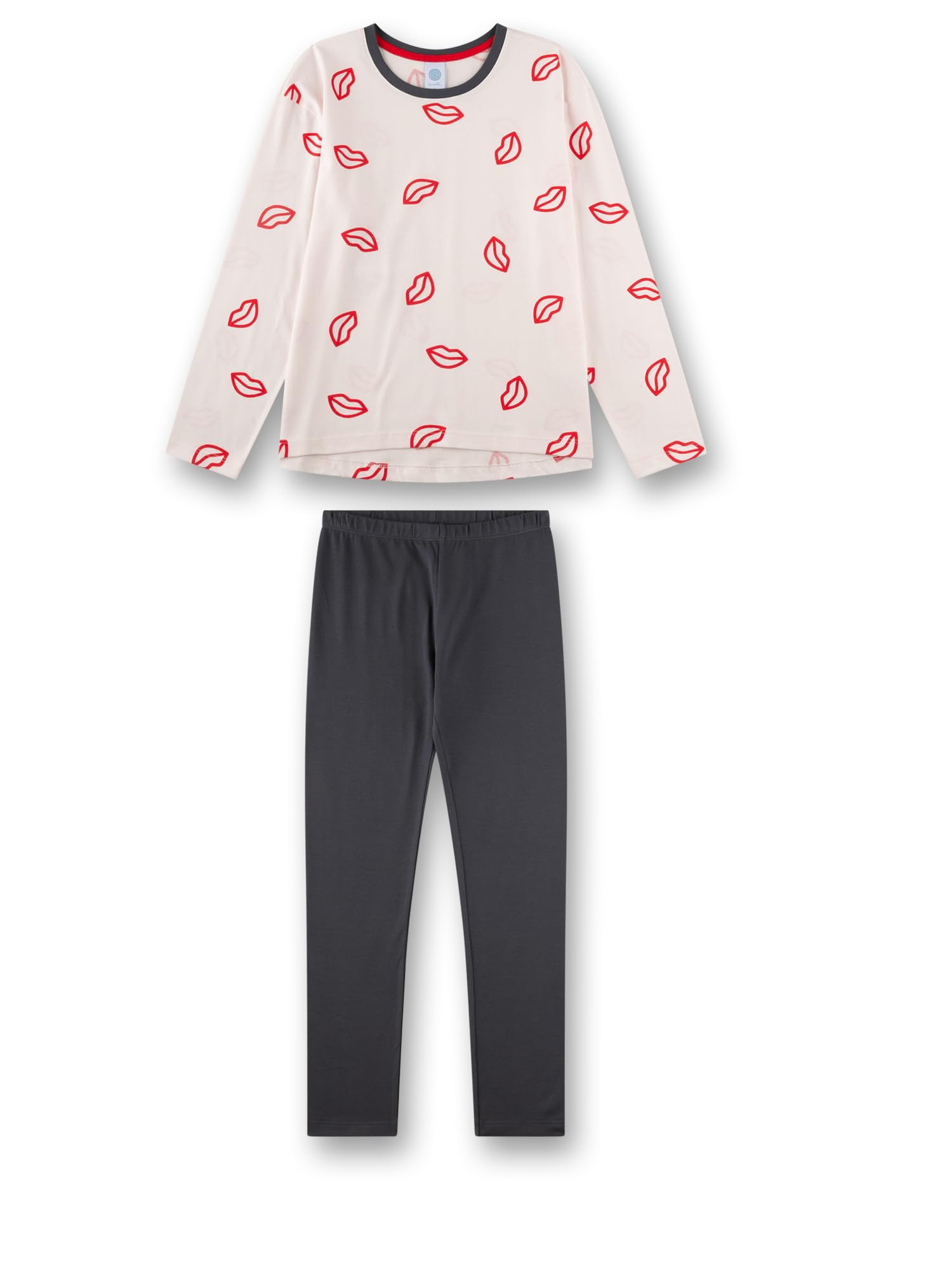 Sanetta Mädchen-Schlafanzug Langarm beige Lippe | Hochwertiger und bequemer Schlafanzug aus 100% Baumwolle.