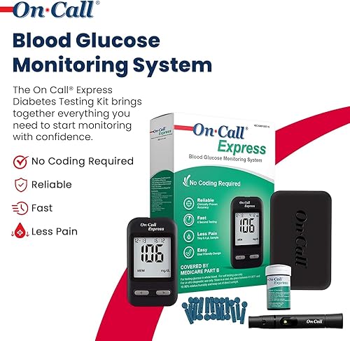 Miniatura 2 de On Call Kit de prueba de diabetes Express - Medidor de glucosa en sangre, 10 tiras de análisis de sangre, 1 dispositivo de punción, lancetas de 1.06