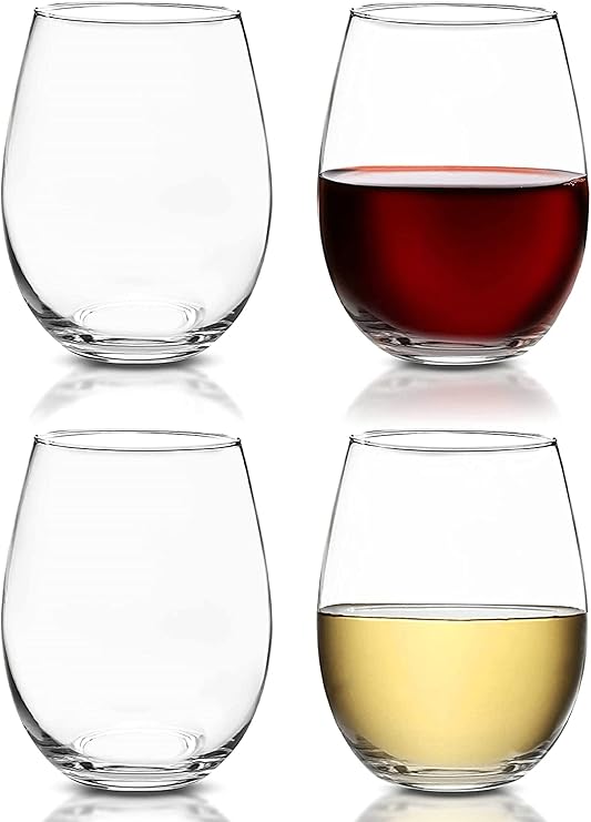 GLASKEY Stemless Wine Glasses Set of 4, 620 ml Large Wine Glass