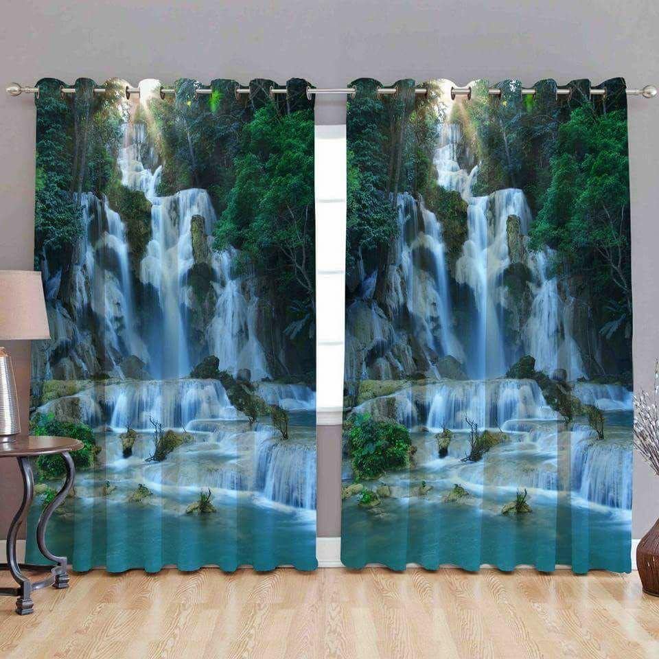 Image of GYANTITEXTURE Long Door Curtains for Home 9Ft Set of 2 | 3D Digital Curtain Panels for Living Room Bedroom Kids Room | Semi-Sheer Printed Eyelet Drapes for Decoration (4x9 Feet) Jharna