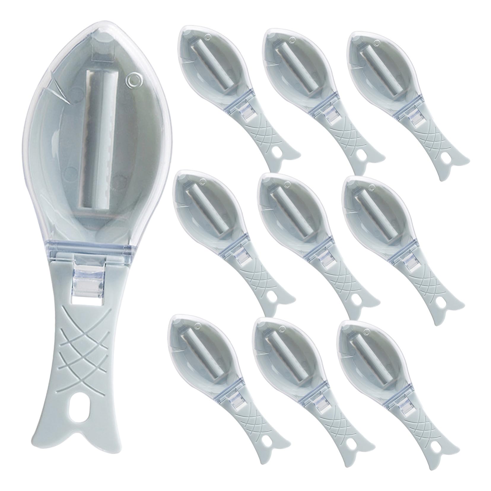 GLEAVI 10 Pezzi Rimuovi Squame Pesce Manuale con Coperchio Raschietto Ergonomico per Cucina Domestica e Ristoranti Strumento Efficiente per Pulizia e Conservazione della qualità della