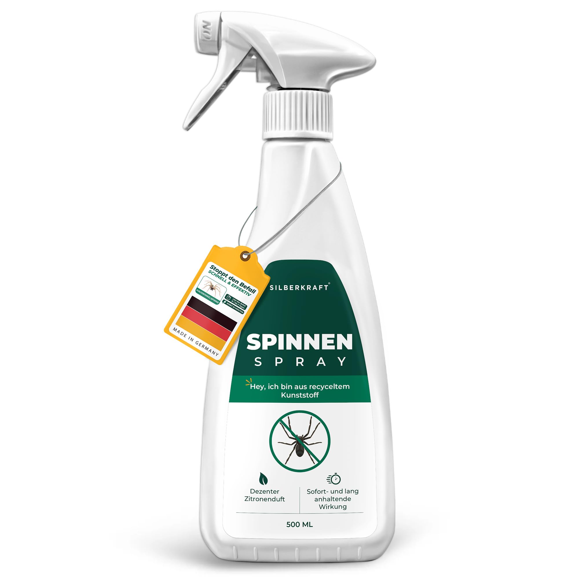 Silberkraft Spinnenspray 500 ml, Effektives Mittel gegen Spinnen in Haus, Wohnung & Garten, Langzeitwirkung bis zu 3 Monate, Alternative zu Spinnengift & Spinnenfallen