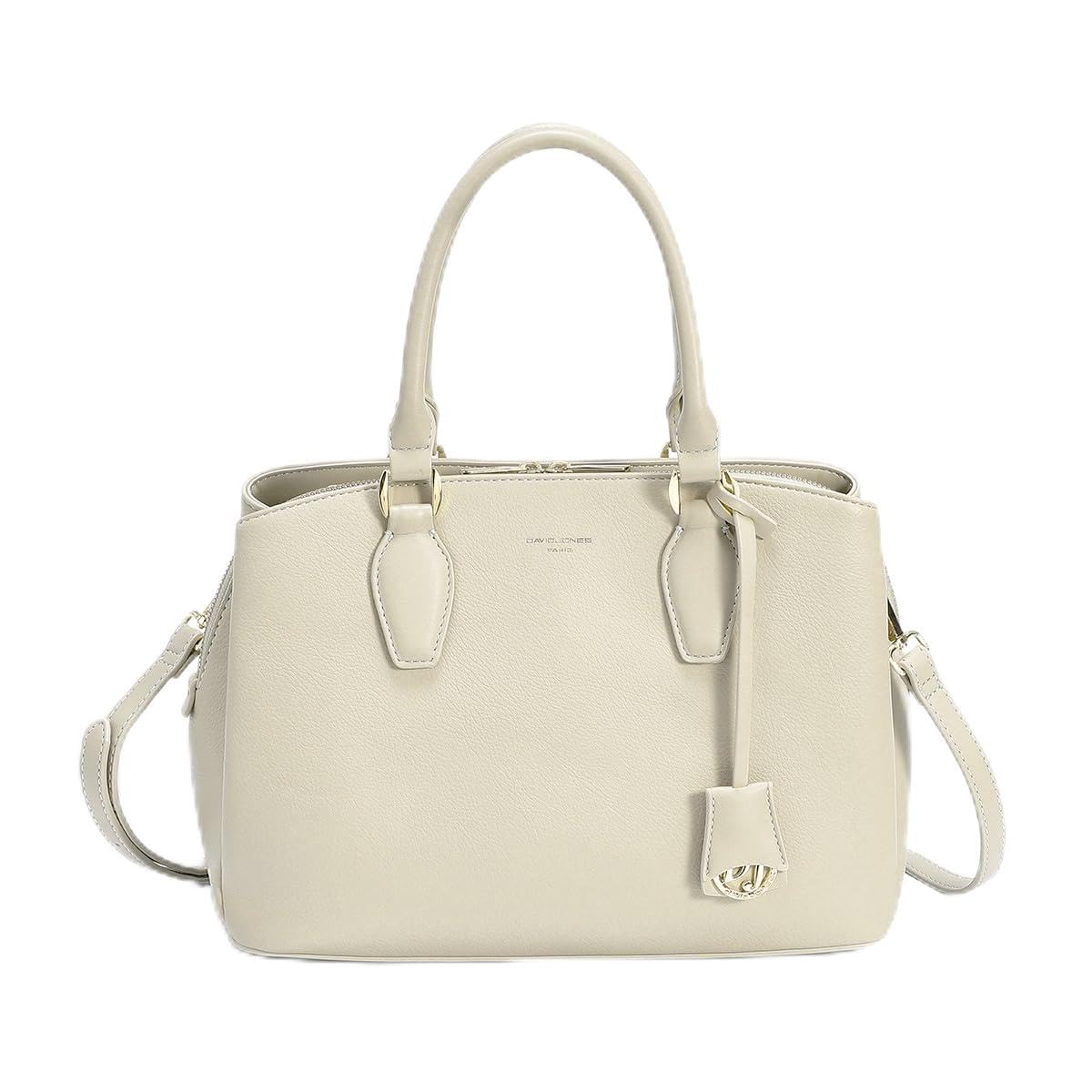 David Jones – Bolso de mano para mujer – Bolso de mano de piel sintética – Hombro – Varios compartimentos con 3 bolsillos – Tote Ville Trabajo Elegante Clásico Chic Moda, beige, talla única