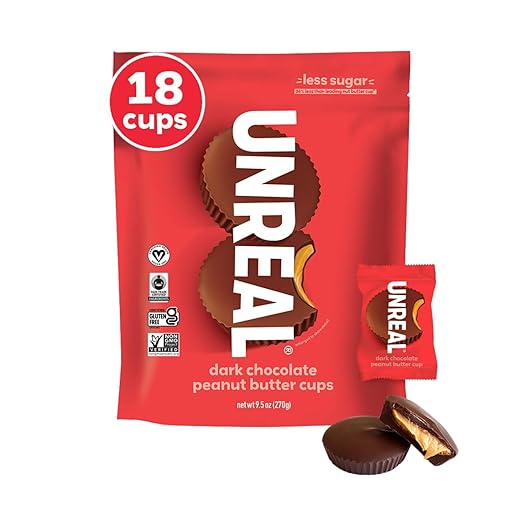 UNREAL Dark Chocolate Peanut Butter Cups (Value Size Bag) | Vegan, 5g Sugar | Gluten Free, Fair Trade, Non-GMO | 9.5oz