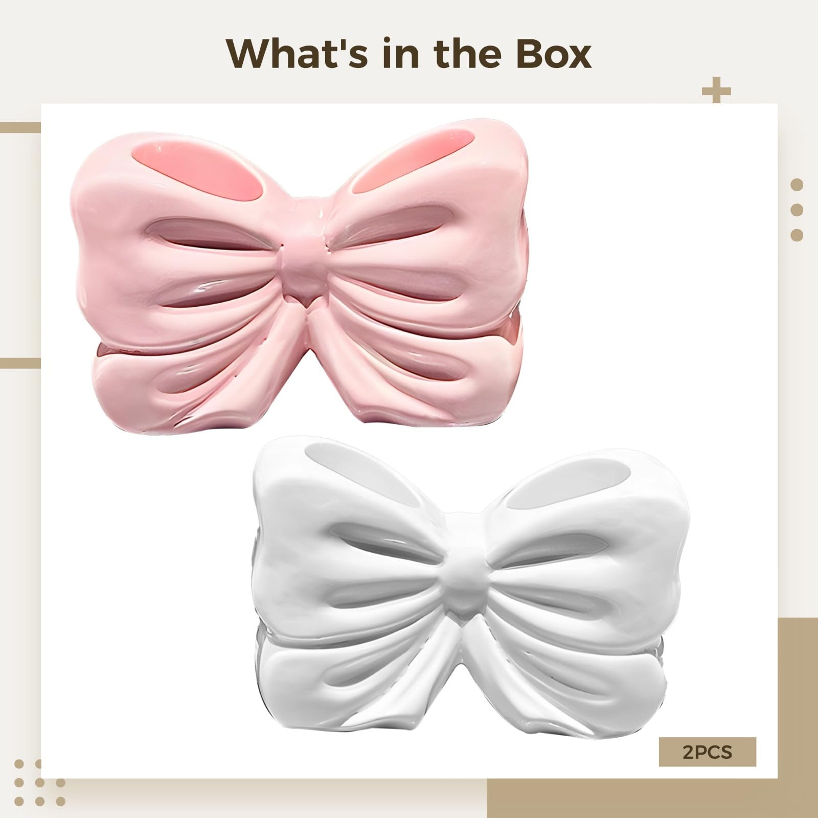 2 soportes de cerámica para cepillos de dientes con diseño de lazo, organizadores a prueba de humedad y accesorios de baño blancos para cepillo de dientes y pasta de dientes