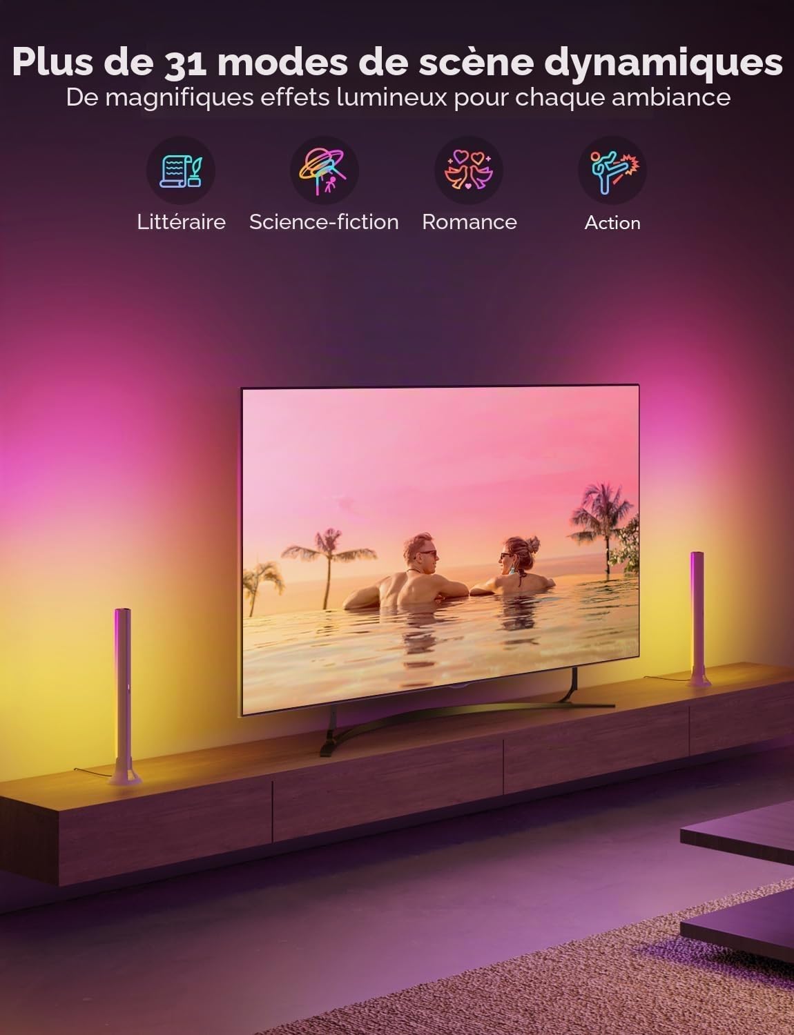 Govee Barre LED RGBIC, Double Perles Lumineuses et 38cm Rétroéclairage TV WiFi Barre, plusieurs Options de Placement, pour TV 45-70 pouces, Fonctionne avec Alexa et Google Assistant, Couleur Noire