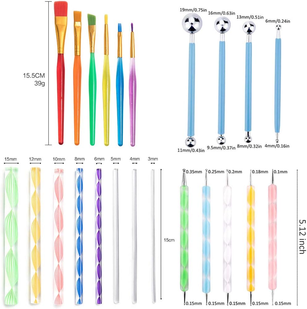SIPLIV Mandala Dotting Tools Set Mandala Stencil Ball Stylus Brush Acrylic Rod Paint Tray Set for Rocks Fabric Wall Nail Art Painting Coloring Drawing Drafting - 57 PCS