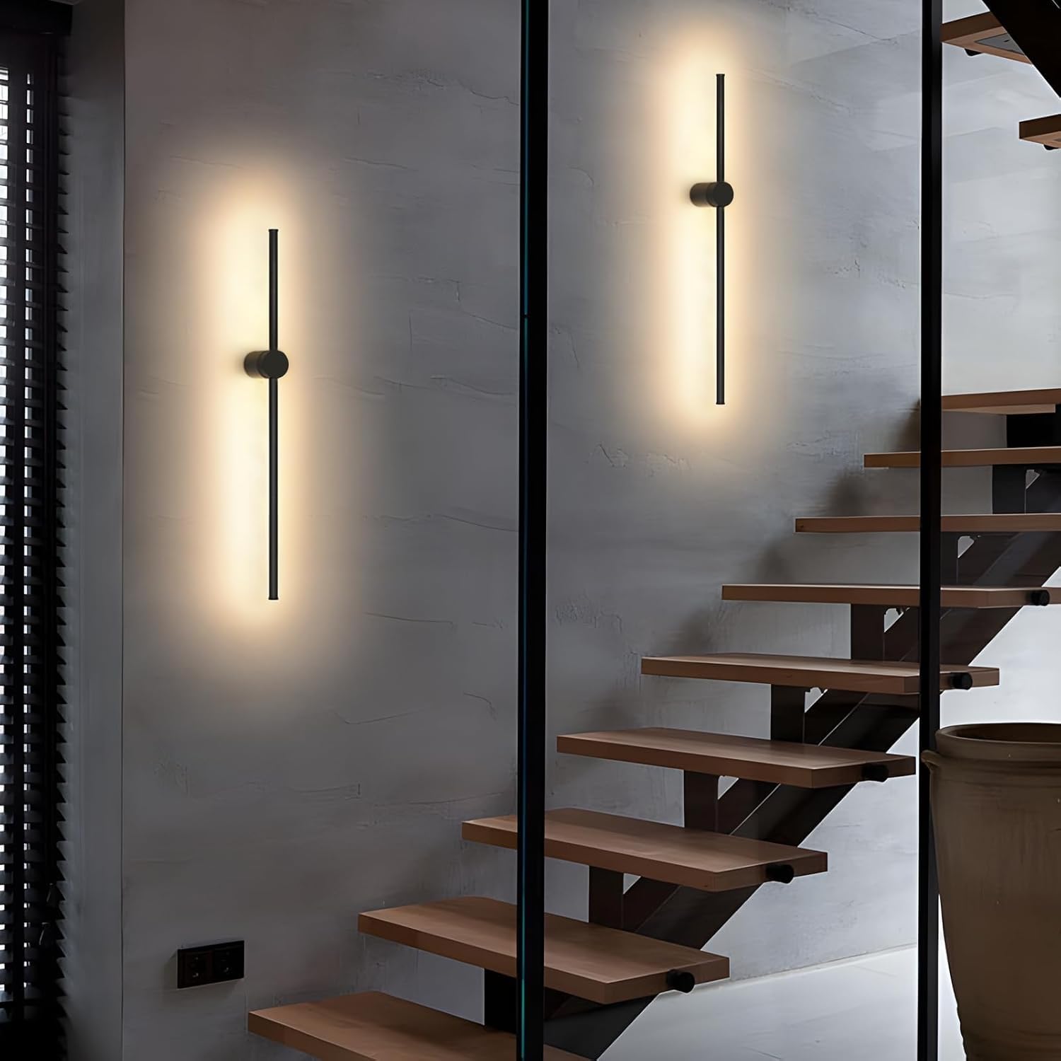 ZMH Aplique de pared LED de 2 piezas para interior - lámpara de pasillo, color negro, 60 cm, diseño moderno, giratorio, para cocina, 3000 K, blanco cálido, luz indirecta de escalera, para salón