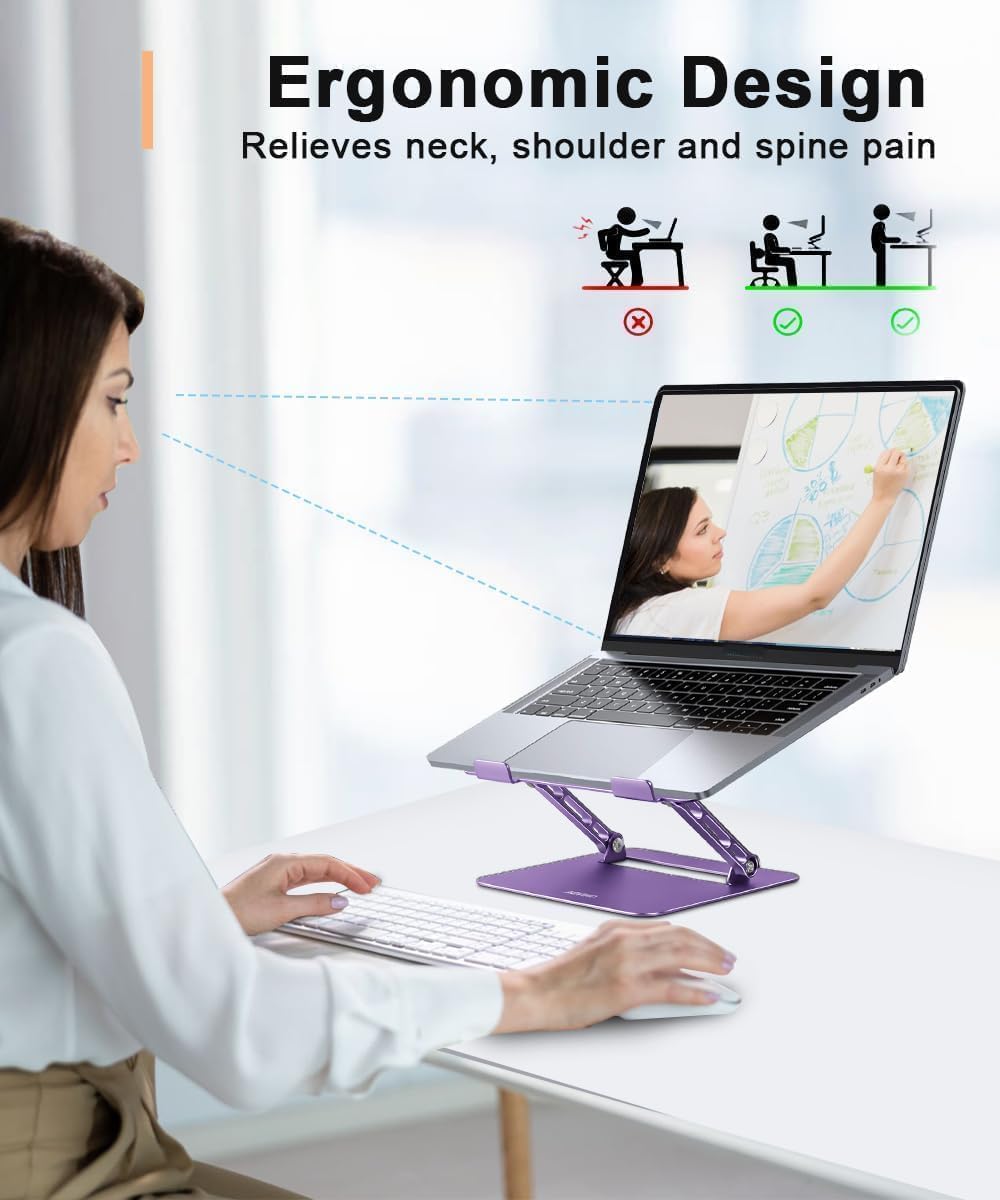 Aoviho Soporte ajustable para computadora portátil, soporte y elevador para laptop, soporte plegable de aluminio para computadora portátil para MacBook Air Pro HP Lenovo Dell Samsung Chromebook,