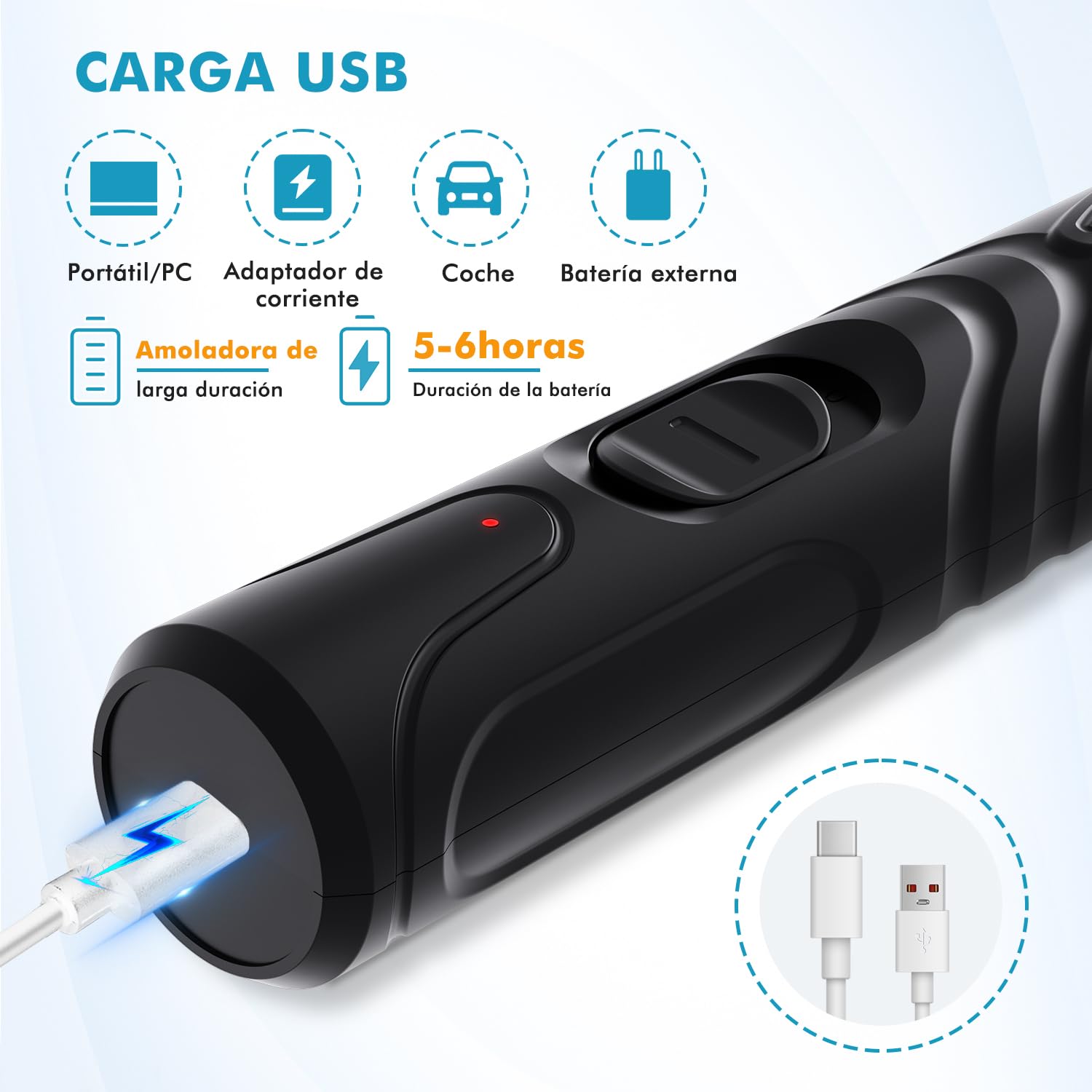 ETENTOUS Lima Uñas Perro Eléctrica, Último Lima para Perros Profesional con 3 Conexiones(con Cortauñas), 2 Velocidades con Luz Led, Lima de Uñas Electrico Perros Grandes, Medianos, Pequeños