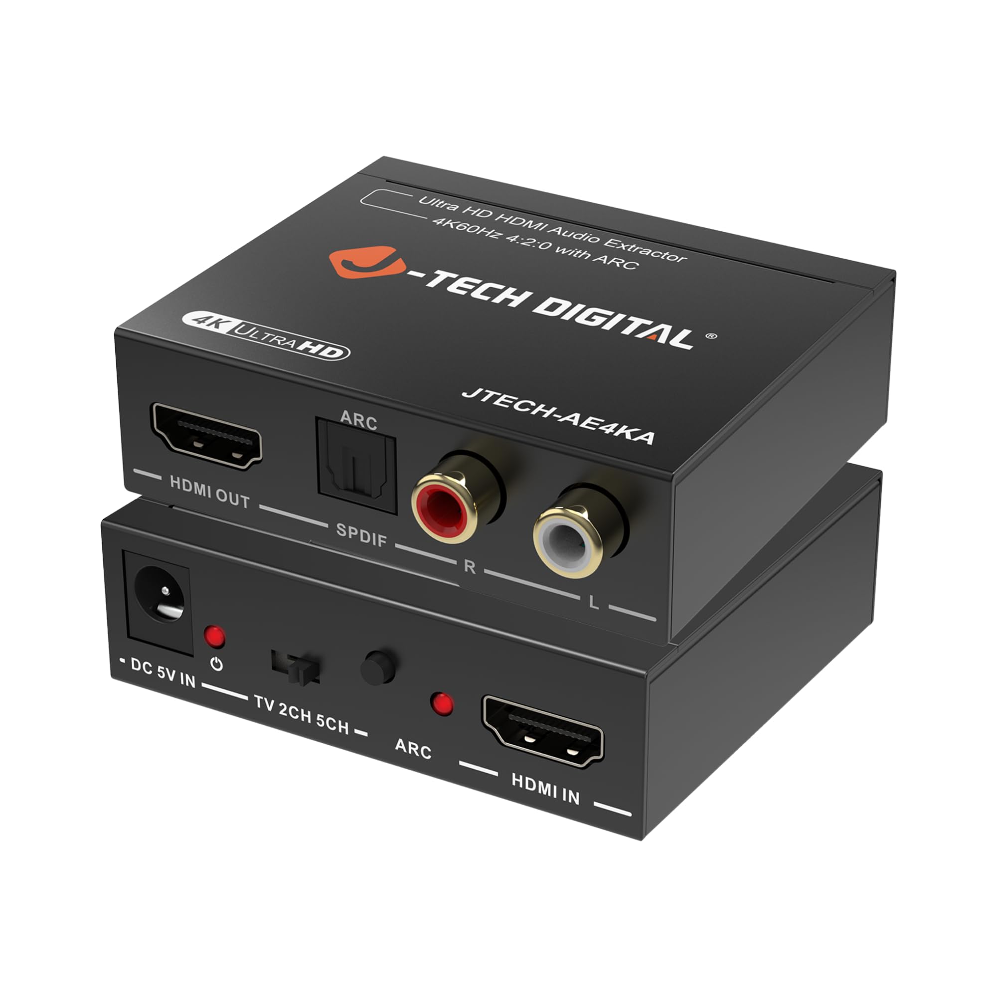 J-Tech Digital Estrattore audio HDMI 4K a 60Hz con ARC, convertitore da HDMI a RCA e ottico, supporto Dolby Digital/DTS Stereo per TV, console di gioco, Blu-ray, laptop [JTECH-AE4KA]