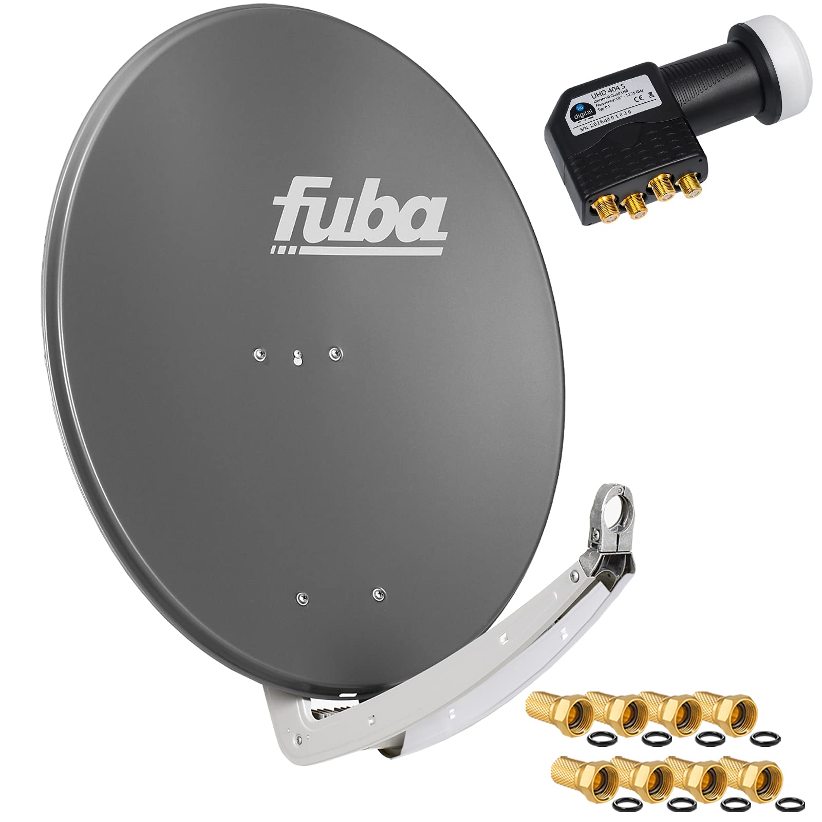 FUBA 4 Teilnehmer Digital SAT Anlage DAA780A anthrazit + Hochwertiger Quad LNB + 8 Vergoldete F-Stecker