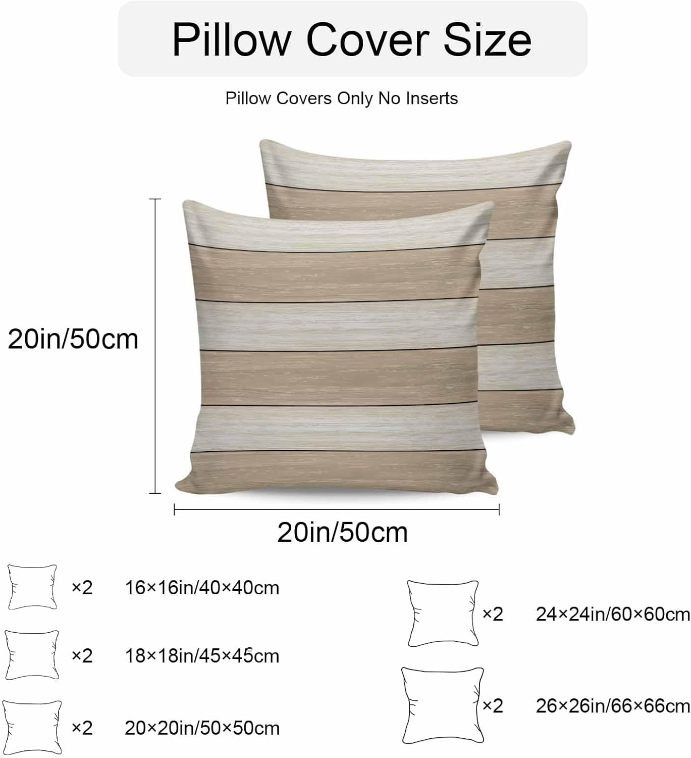 Vandarllin Outdoor Throw Pillow Covers 20X20 Set of 2 Waterproof Ivory White Beige Decorative Zippered Cushion Covers for Patio Furniture, Farmhouse Retro Rustic Barn Wood Texture Lumbar Pillowcases