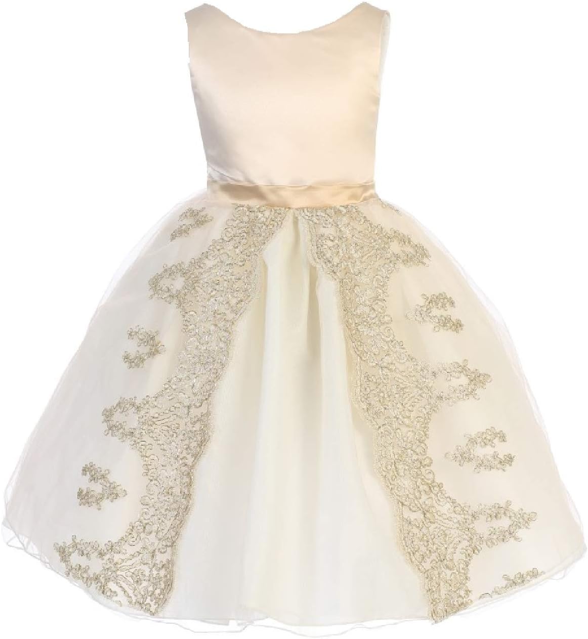 BluNight CollectionBluNight Sleeveless Gold Embroidery Pageant Wedding Birthday Flower Girl Dress