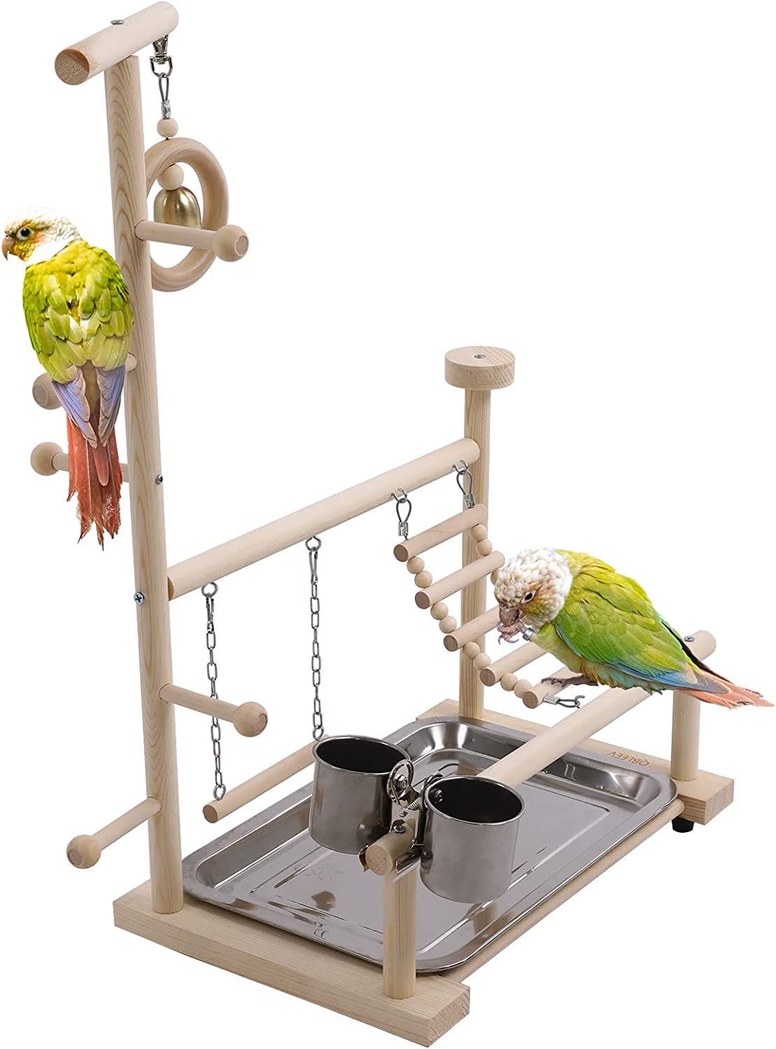 Puesto de pájaros Estante Creativo for Juegos de Loros, Estante for pájaros, Centro Actividades hábitat con Taza alimentación, Escalera, Campana oscilante