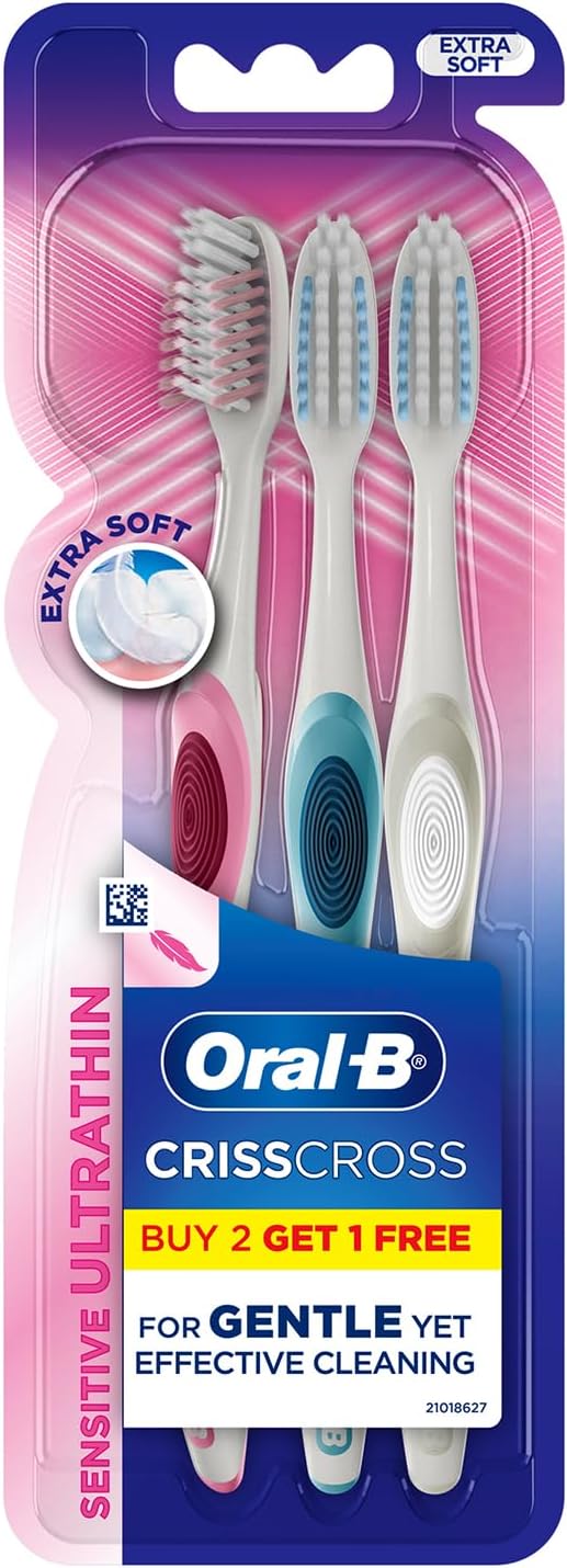 Oral-B Crisscross Sensitive Ultrathin Manual Adults Toothbrush – 3 Pieces (Extra Soft, Buy 2 Get 1)