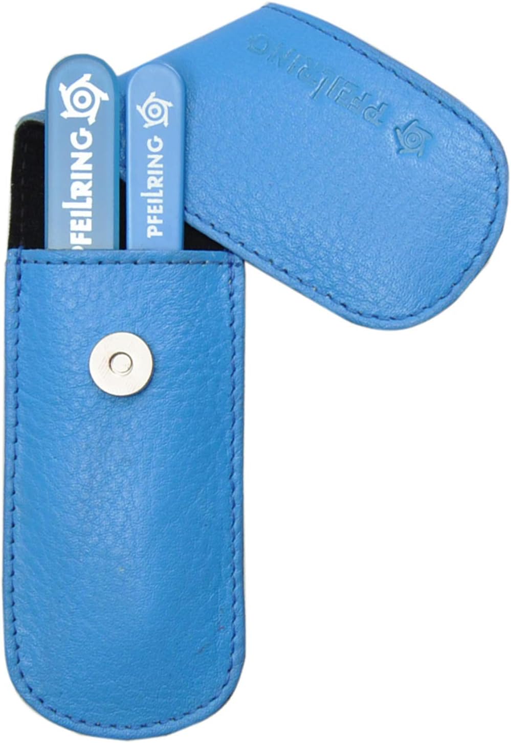 Germany - Manicure, Pedicure, Grooming Set - Glass Nail File & Tweezers, Blue Nappa Leather Case, 2 Piece