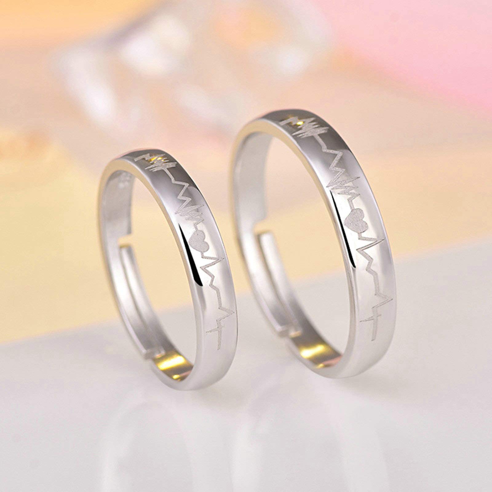 Daesar Eheringe 925 Sterling Silber, Verlobungsringe Paar Herzschlag Bandringe Eheringe Nickelfrei Partnerringe Verstellbar für 2