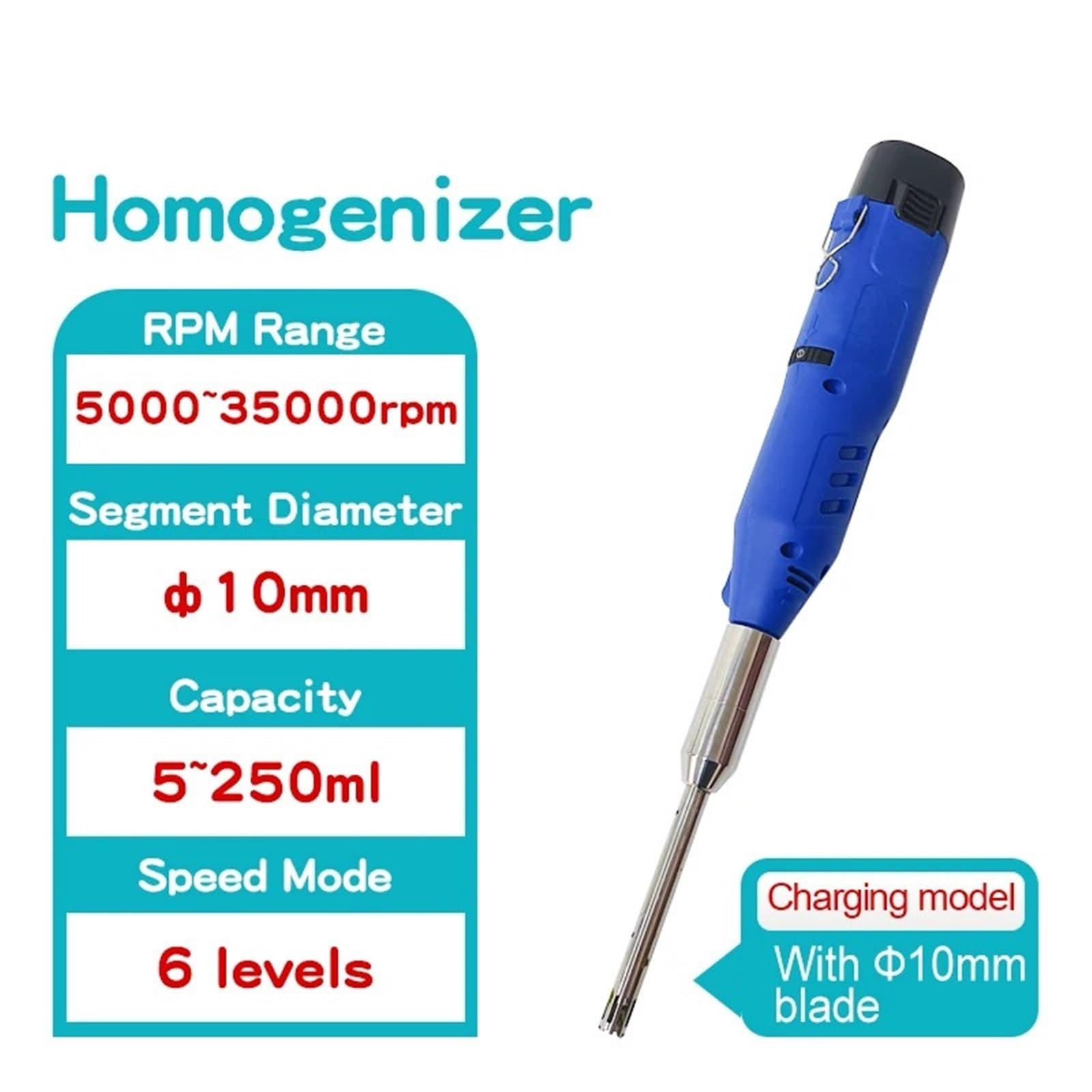 Homogenisator, Handhomogenisator, mit 10-mm-Schneidmesser, Drehzahlregelungsbereich 8000–35000 U/min, Labormischer, Kosmetikmischung (JZ-10C)