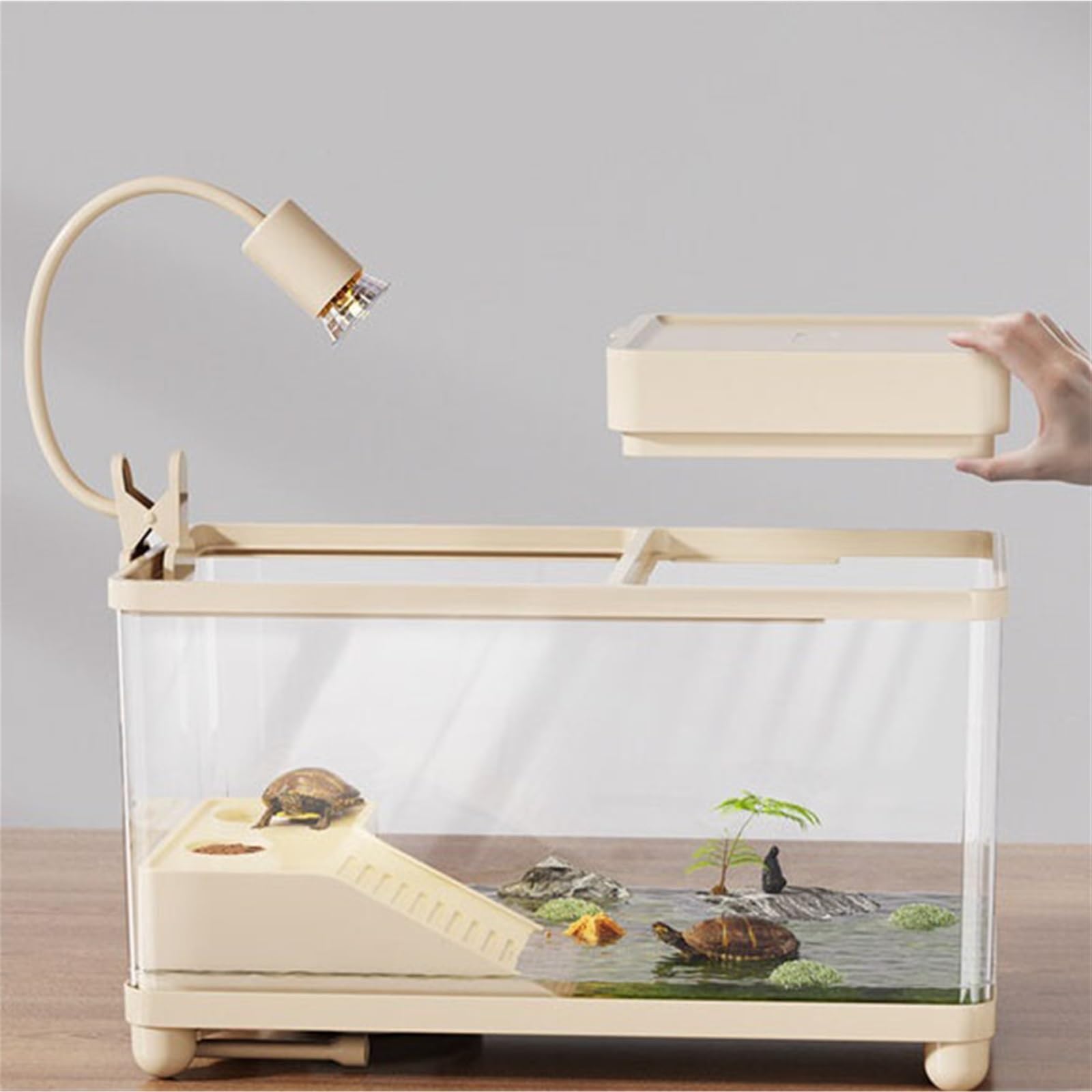 Siedlisko terrarium Drenaż dna zbiornika do karmienia żółwi, zadaszona platforma wspinaczkowa Terrarium akwariowe(Czarny)