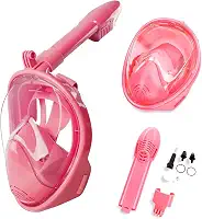 Kit de Mascara Mergulho Snorkel Full Face Anti-fog Infantil (Rosa)