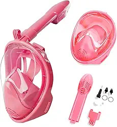 Kit de Mascara Mergulho Snorkel Full Face Anti-fog Infantil (Rosa)