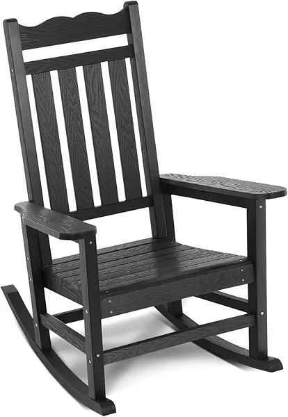 Stoog All-Weather Patio Rocking Chair with 400 lbs Weight Capacity, Oversized Porch Rocker Chair, for Backyard, Fire Pit, Lawn, Garden, Outdoor and Indoor, Black