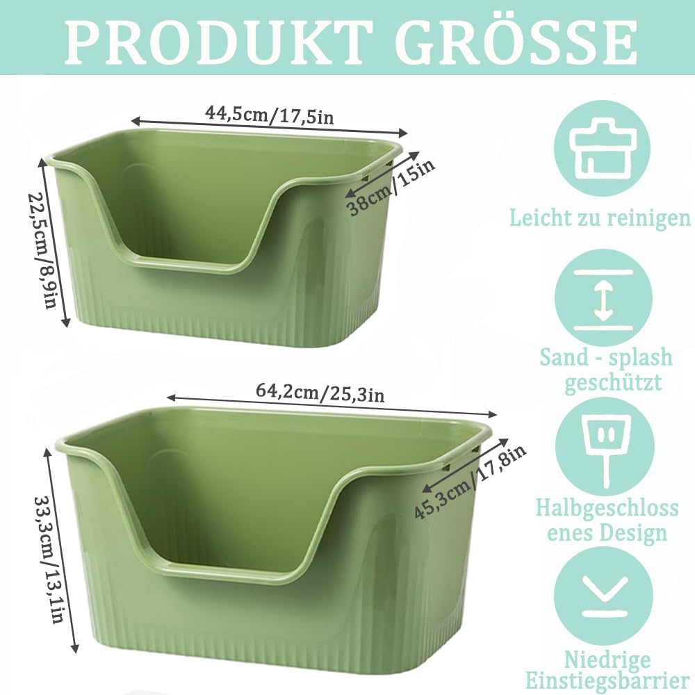 Katzenklo Groß 64x45x33cm, Katzenklo Hoher Rand Ohne Deckel, Katzentoiletten Offen, Spritzwassergeschützt Groß Katzen Klo, Katzentoilette XXL für Große Katzen, Kätzchen, Kaninchen