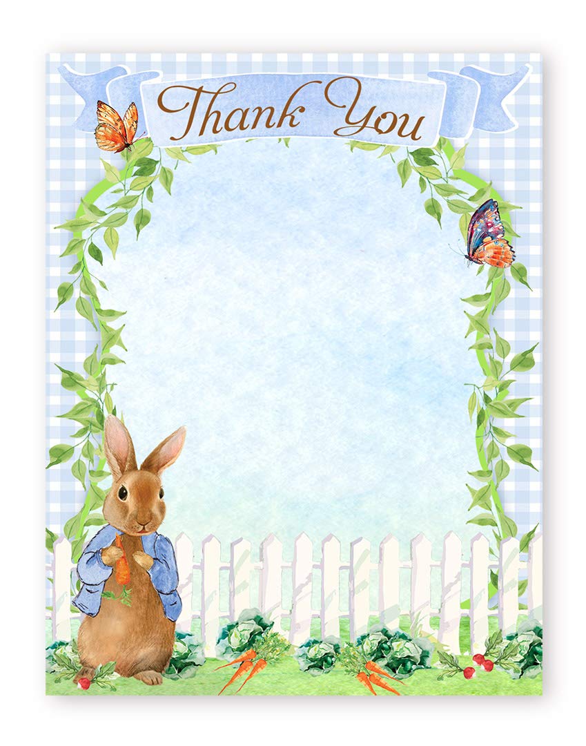 POP parties Peter Thank You Cards - 10 Cards + 10 Envelopes - Rabbit Thank You Note Cards - Peter Party Supplies - Blue