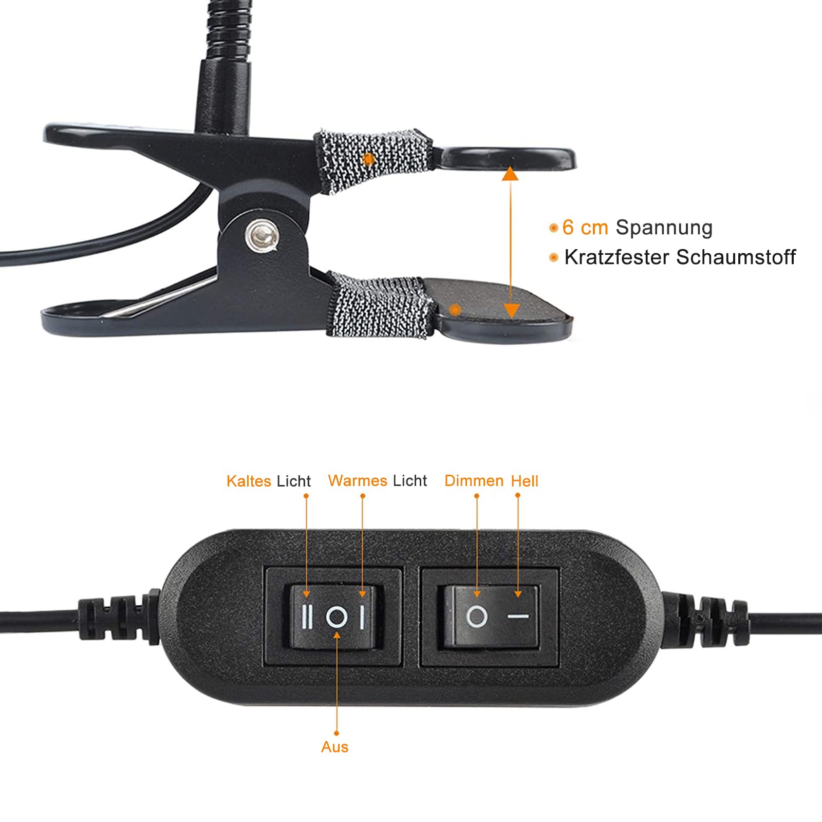 LEPOWER Leselampe Bett, LED Schreibtischlampe, augenschonende Klemmleuchte Einstellbare Farb- und Helligkeitsstufen Leselicht Buchlampe für Schreibtisch, bett und Computer bettlampe (Schwarz)