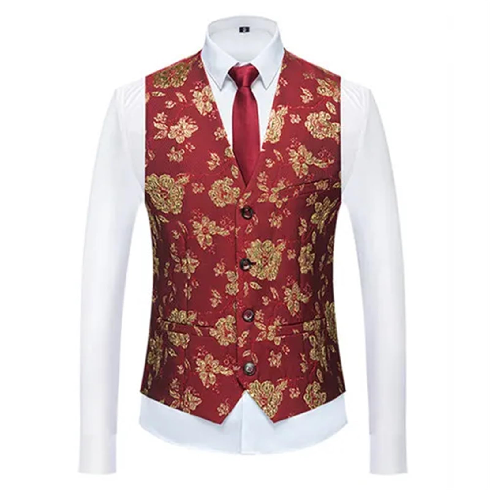 AHIOJEGX Men's Waistcoats Men's Suit Vest, Single-breasted V-neck Vests,Wedding Party Waistcoat(803 Gold Red,6XL)