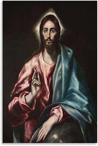 El Greco - Póster de Salvator Mundi El Salvador y arte de pared, póster moderno para decoración de dormitorio familiar, 16 x 24 pulgadas (15.7 x