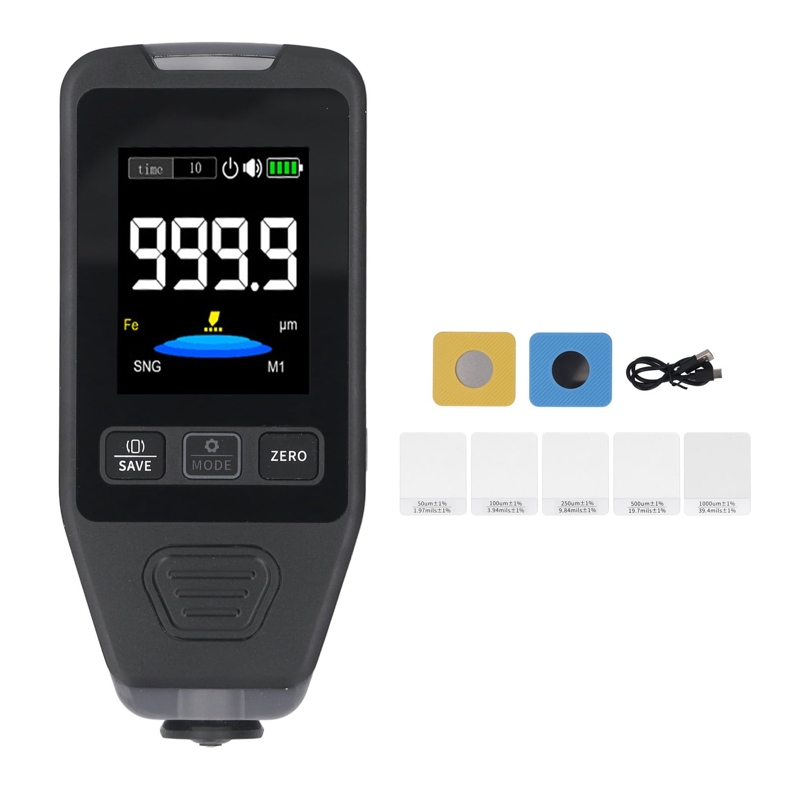 Medidor de Espesor de Pintura, Herramienta de Medición de Espesor de Revestimiento Digital Portátil con Almacenamiento de Datos, Apagado Automático, Medidor de Espesor de Pintura