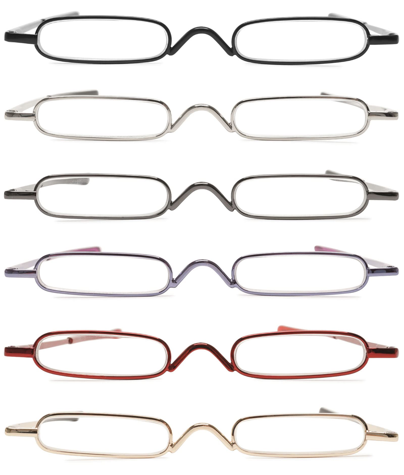 VEVESMUNDO® Okulary do czytania dla kobiet i mężczyzn, zawias sprężynowy, metalowe, małe, lekkie, pomoc w czytaniu, pomoc w widzeniu, przezroczyste okulary z etui, Zestaw 6 par okularów do czytania,