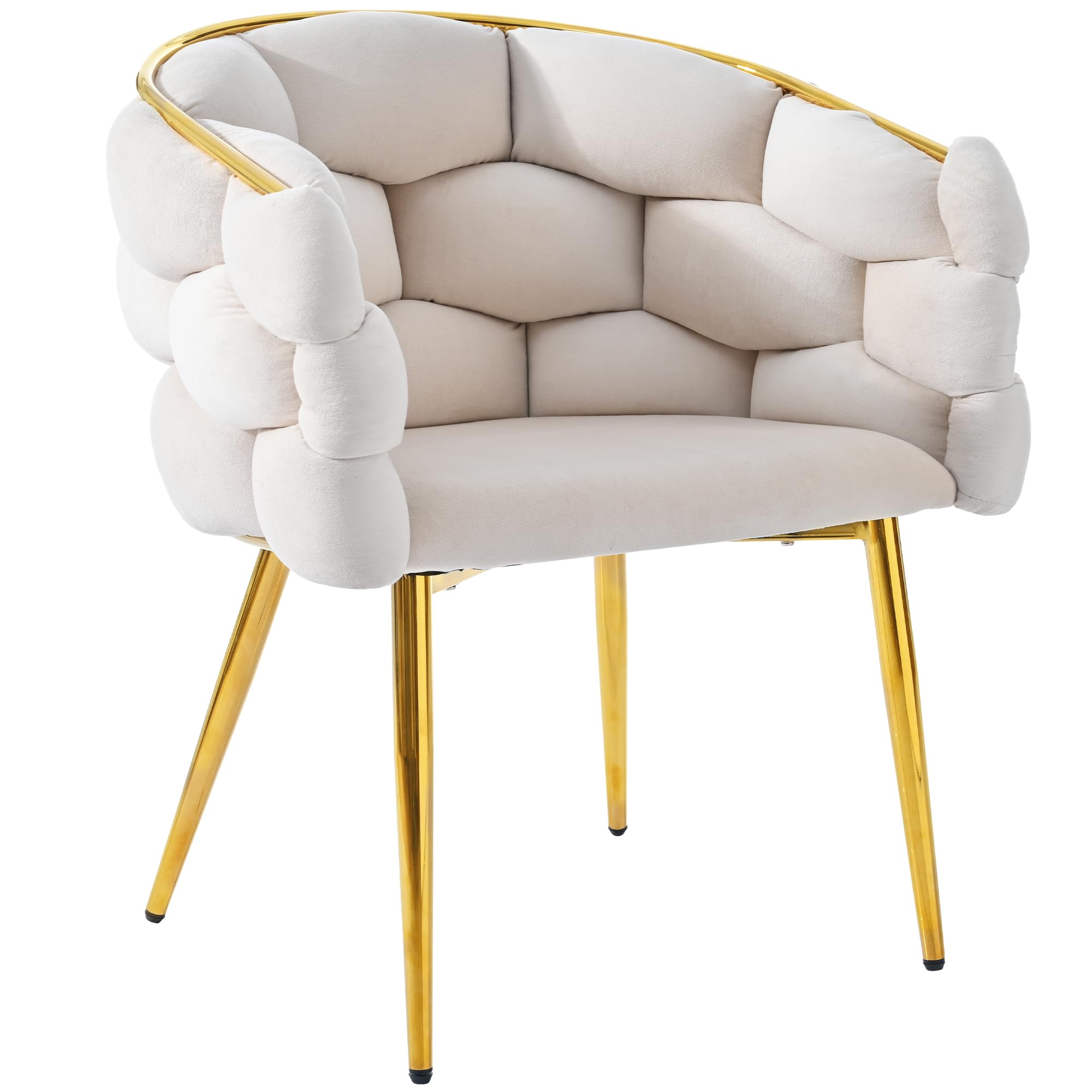 Silla de terciopelo de lujo Moderno estilo moda conjunto con patas de hierro dorado, burbujas, beige